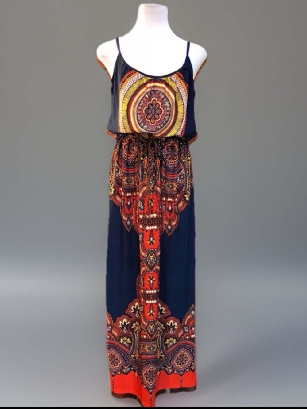 Paisley BELTED Spaghetti Strap Maxi Dres